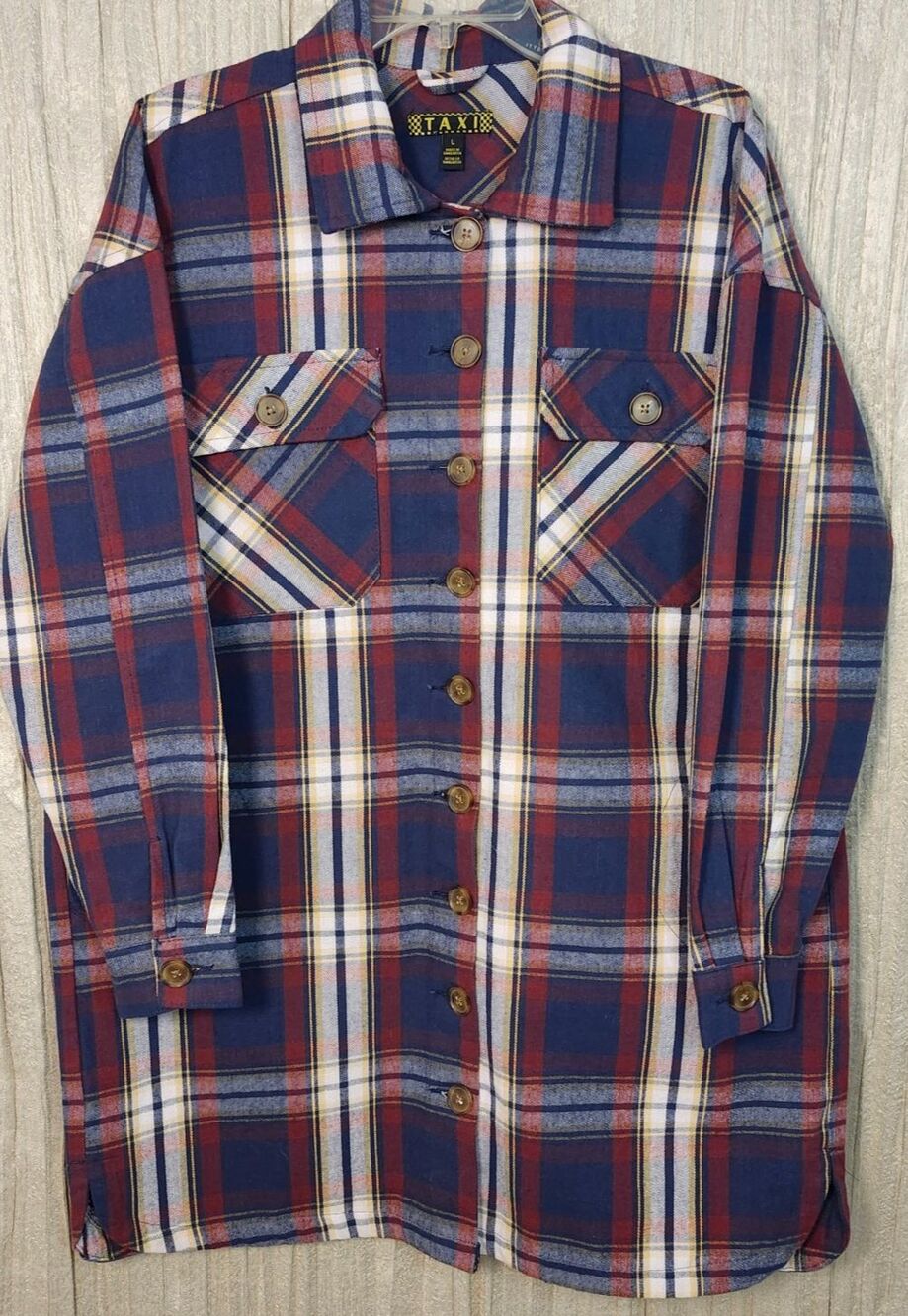 Blue Red Plaid Heritage Country Yarn Dyed Denim Barn Chore Jacket Car Coat L